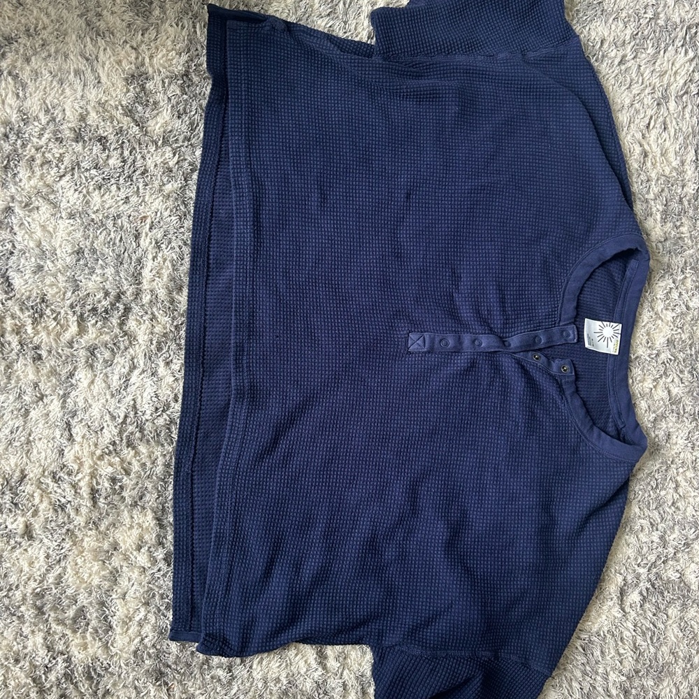 Navy Blue Henley Shirt with Button Details